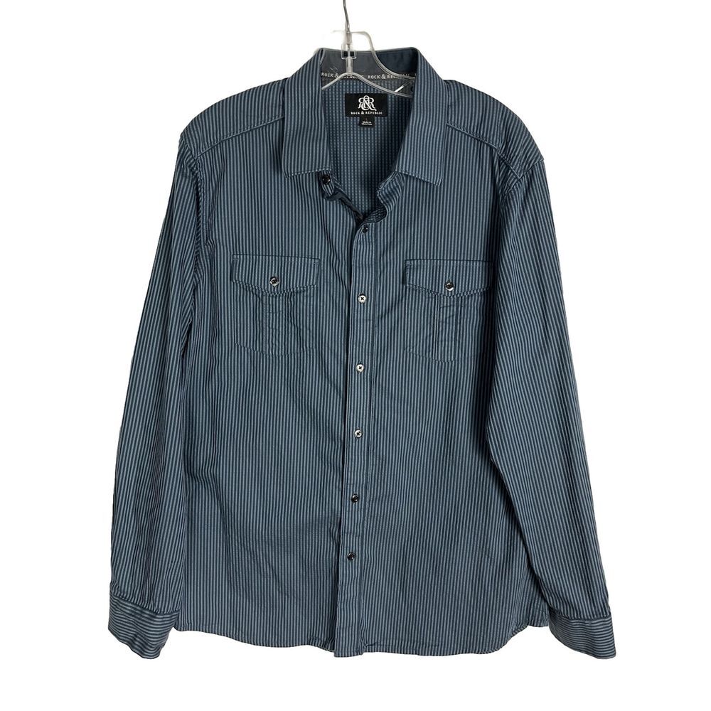 Rock & Republic Men's Blue Striped Long Sleeves Button Up Shirt Size L